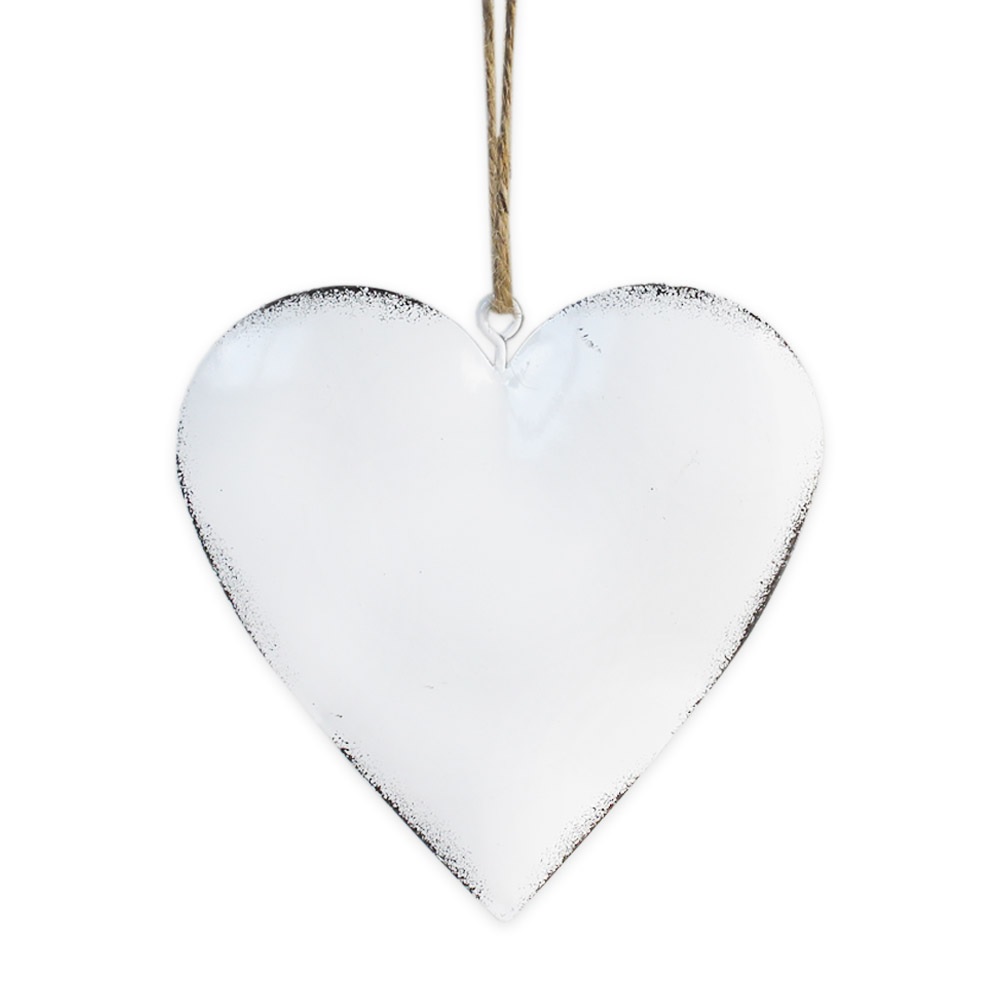 Srdce závěs kov 13cm bílá